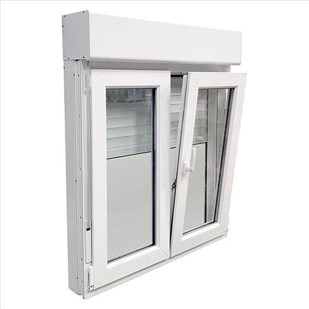 Balconera PVC blanca corredera con persiana de 120x228.6 cm