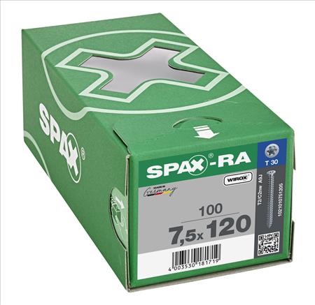 Imagen de CAJA 100 TORNILLOS SPAX-RA CP WIROX T30 TR 7,5dx120l