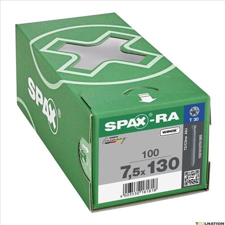 Imagen de CAJA 100 TORNILLOS SPAX-RA CP WIROX T30 TR 7,5dx130l
