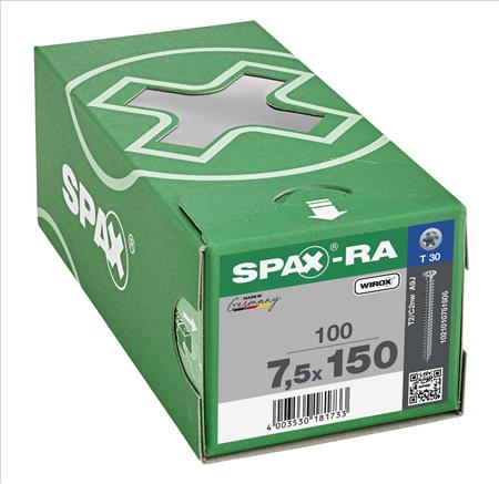 Imagen de CAJA 100 TORNILLOS SPAX-RA CP WIROX T30 TR  7,5dx150l
